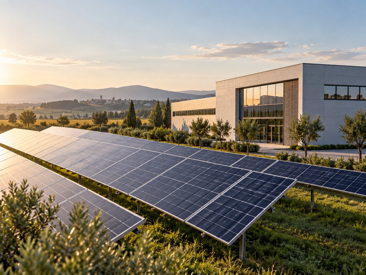 Impianto fotovoltaico aziendale: illustrazione generata